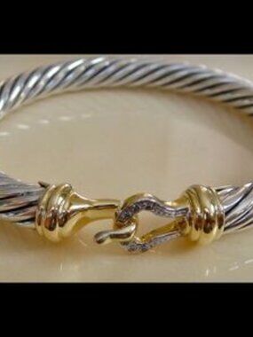D. Yurman Sterling 18k Diamond Buckle Bracelet 7mm